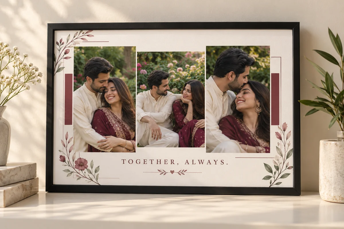 Anniversary personalized photo collage frame design concept