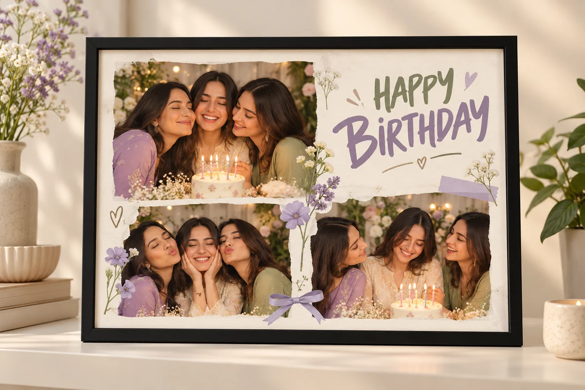 Birthday personalized photo collage frame design concept