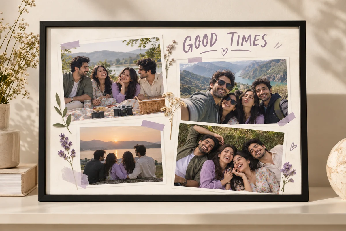 Friendship personalized photo collage frame design concept