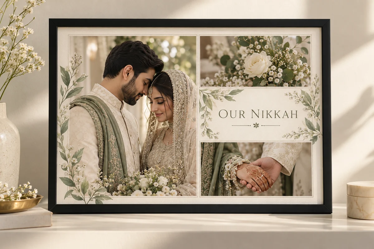 Wedding / Nikkah personalized photo collage frame design concept
