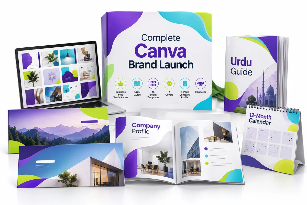 Canva + Complete Brand Launch concept illustration