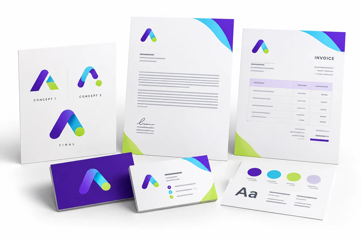 Startup Logo & Stationery Kit concept illustration