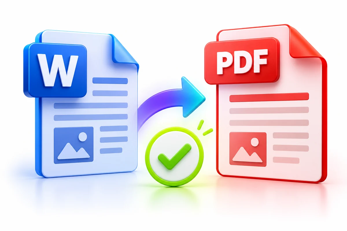 Word to PDF • Checked Export concept illustration